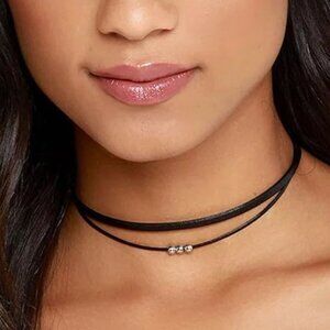 Black Layered Velvet & Leather Lace Collar Necklace – Adjustable Gothic Choker